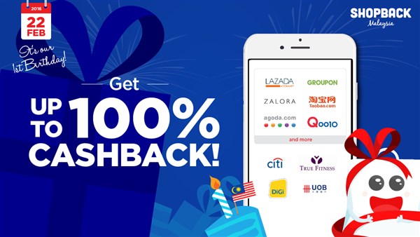 Up to 100% CashBack for shopping via ShopBack on 22 Feb 1