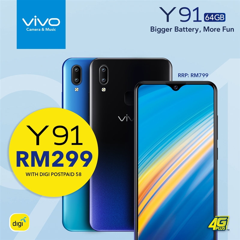 Grab your vivo Y91 as low as RM299 with DIGI Postpaid Package 1