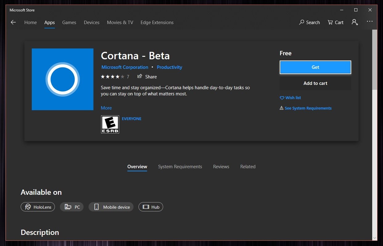 Microsoft Releases Cortana App in the Microsoft Store