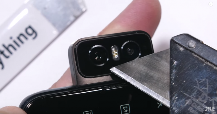 The ASUS ZenFone 6 and its motorized camera put up a brave front in JerryRigEverything torture test 1