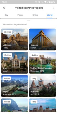 Visually enhanced Google Maps timeline groups visited places by category, city, and country [APK Download] 6