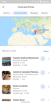 Visually enhanced Google Maps timeline groups visited places by category, city, and country [APK Download] 3