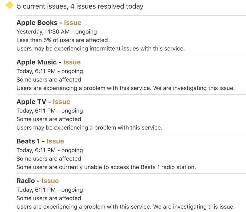Apple Music, Apple TV and Apple Books Experiencing Outage [Update: Back Up] 1