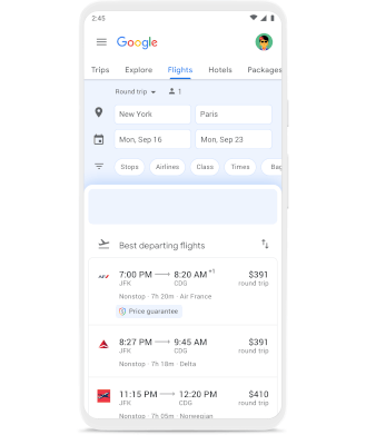 Book with Google Flights through September 2 and get the difference back if ticket prices drop 3