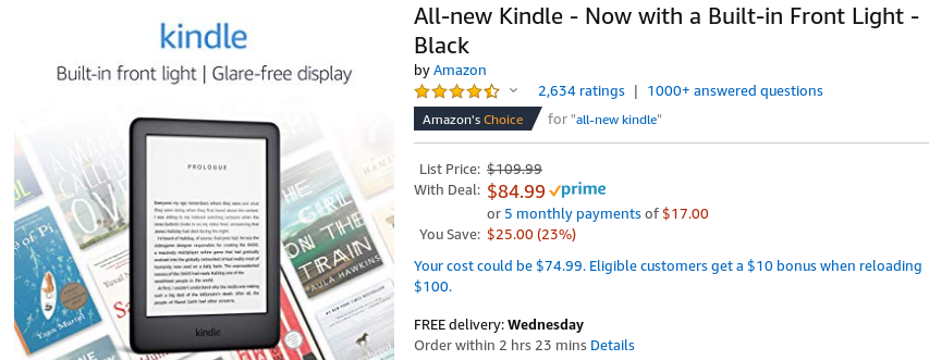 Get an Amazon Kindle for $65 ($25 off), or a Kindle Paperwhite for $90 ($40 off) 3