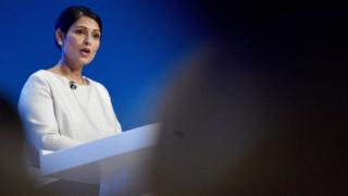Priti Patel speaking at the Conservative Party autumn conference in Manchester