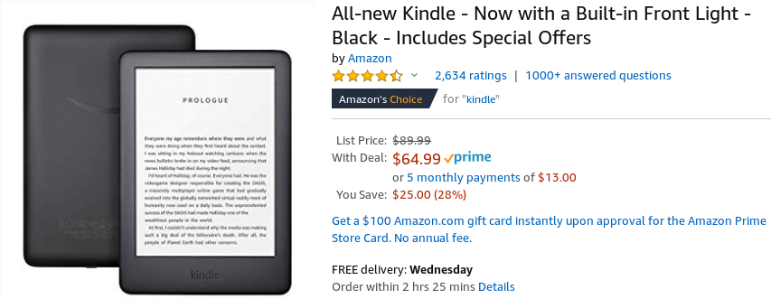 Get an Amazon Kindle for $65 ($25 off), or a Kindle Paperwhite for $90 ($40 off) 2