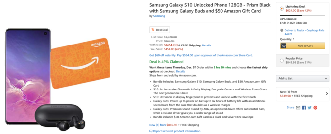 Get a Samsung Galaxy S10, a pair of Galaxy Buds, and a $50 Amazon gift card for just $624 ($1,079 value) 2