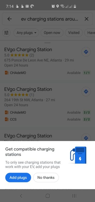 Google Maps can now search for electric vehicle charging stations by plug type 2