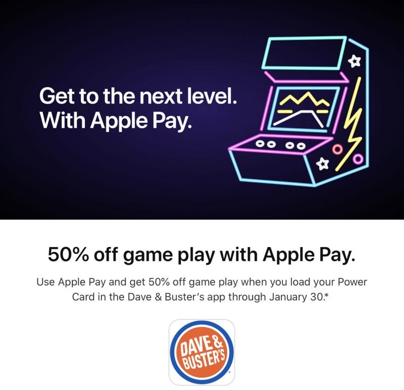 Apple Pay Promo Offers 50% Off Game Play at Dave & Buster's 1