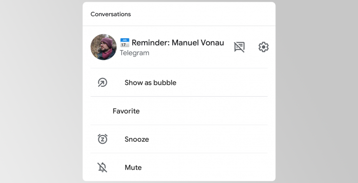 Android 11's new conversation notifications come with enhanced long-press options 1
