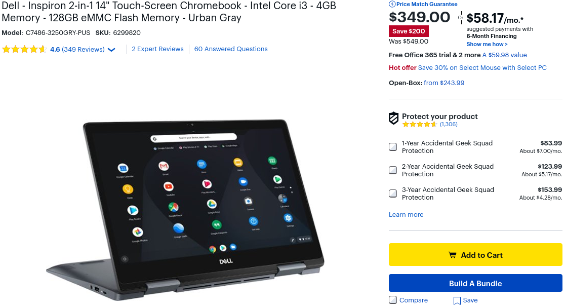 Dell's 14-inch Inspiron Chromebook is down to $349 ($200 off) at Best Buy 2