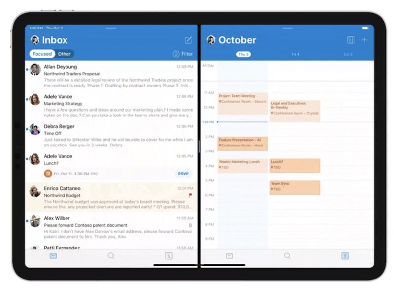 Microsoft Outlook App Optimized for Split View on iPad 1