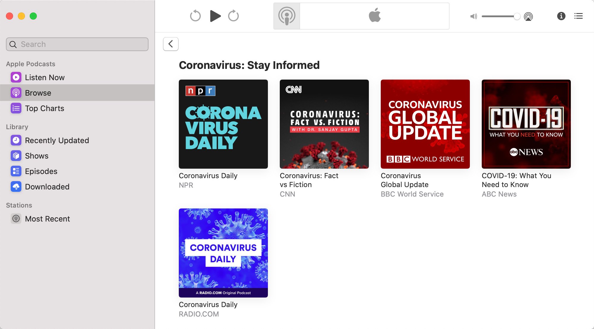 Apple's Podcasts App Features Coronavirus and Stay-at-Home Content