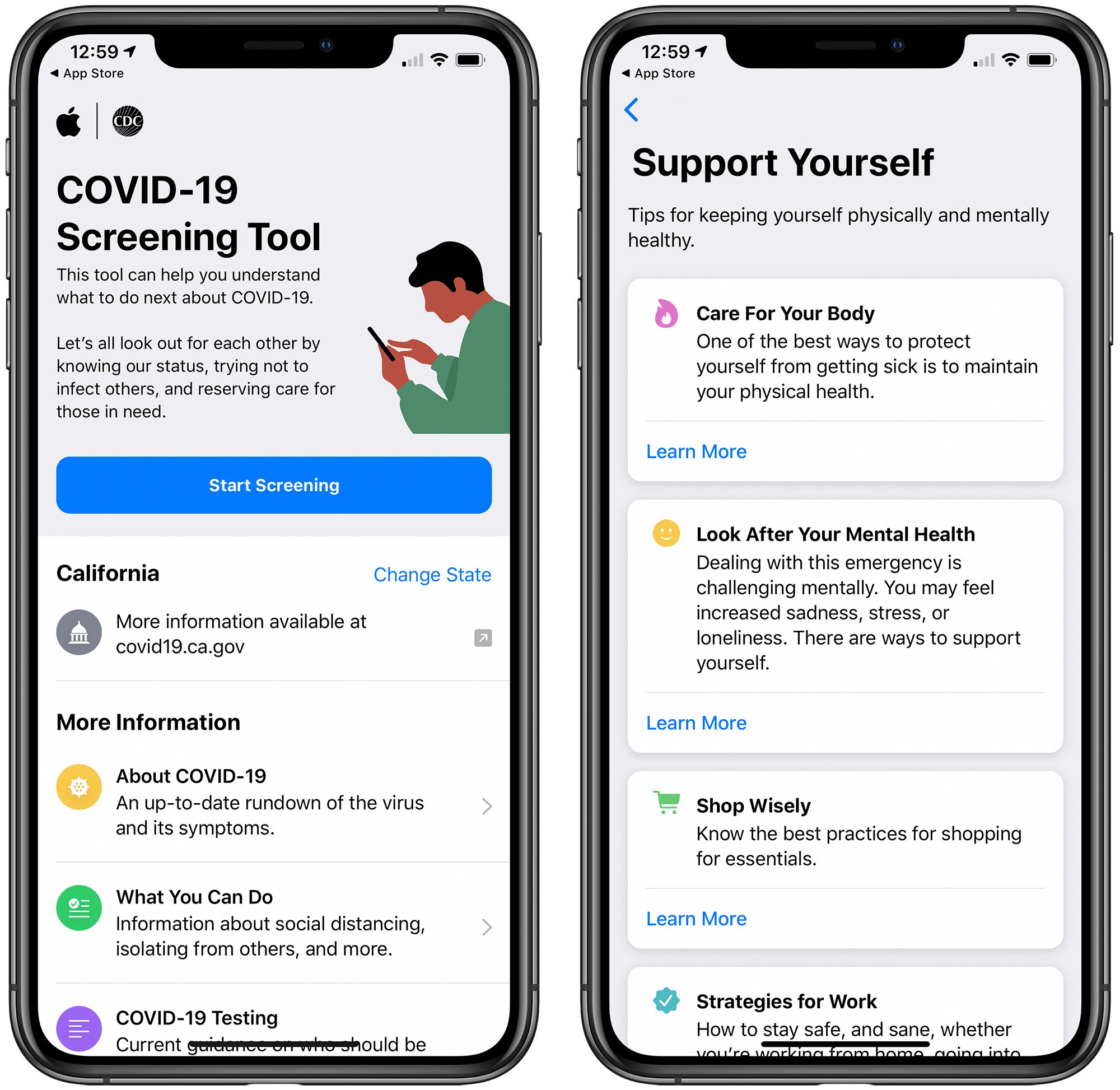 Apple's COVID-19 App Gains Features for Accessing State Guidelines and Self Care Tips