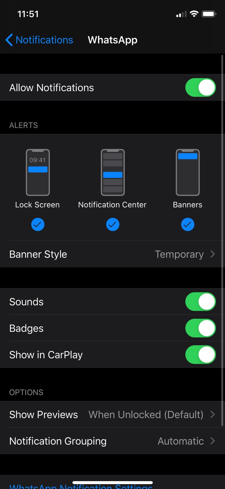 Disabling app notifications in iOS 13