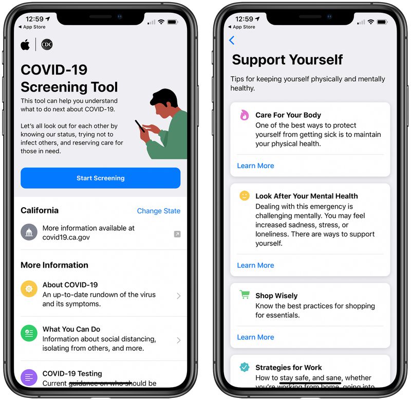 Apple's COVID-19 App Gains Features for Accessing State Guidelines and Self Care Tips 1