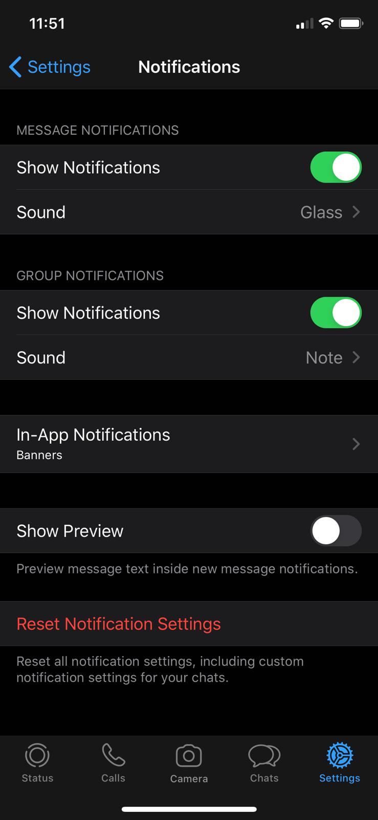 Disabling messaging previews in WhatsApp